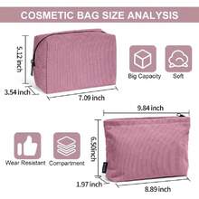 Bolsa de Maquillaje 2 Pcs Cosmetiquera Pequeña de Pana Cosmetiquera para Viajar Bolsa para Maquillaje Versátil Portátil Neceser(ROSA),37409715 - Rosa Oxidada - Ver 2