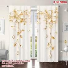 2 piezas de cortinas con patrón floral blanco y dorado, adecuadas para dormitorio, oficina, cocina, sala de estar y estudio, diseño de bolsillo para barra, para decoración del hogar y la habitación - Multicolor - Ver 8