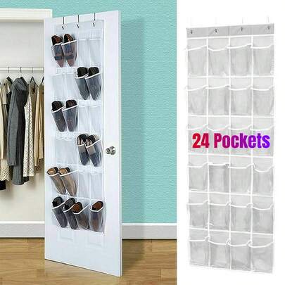 24-Compartment Multi-Functional Hanging Shoe Storage Bag, 24-Pocket Shoe Storage Hanging Bag, Non-Woven Storage Bag, 24 Mesh Pockets, Underwear Storage Bag, Toy And Sundries Display Rack, Transparent Fabric Shoe Rack Storage Bag - Suitable For Bedrooms, Pantry, And Dormitories.