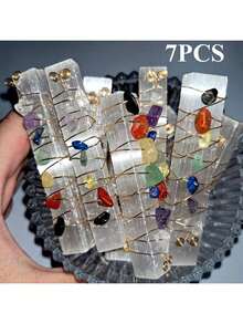 QYDCX 7脉轮石和水晶棒套装，采用优质材料制成，金属丝缠绕工艺，包含抛光碎石，适用于巫术、能量疗愈、祝福、保护、DIY珠宝制作、家居装饰、生日礼物、圣诞礼物、送给她的礼物、女朋友礼物、场景装饰、桌面装饰、水晶饰品、抚慰石、情人节礼物、能量平衡冥想等等。 - 彩色 - 查看 12