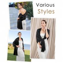 Sofier Satin Shawl Wraps For Women Evening Dresses Wedding Bridal Party Silky Scarf Formal Cover Up Bridesmaid Gifts,Black - 黑色 - 查看 6