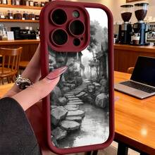 Funda de teléfono de moda, compatible con varios modelos de ,  y , funda de teléfono con diseño de camino de jardín en blanco y negro para modelos de ,  y , protector de teléfono, funda de pareja, regalo para novio o novia, presente de vacaciones, este es un regalo popular para amigos o socios, adecuado para ocasiones de negocios. Duradera, resistente a las manchas y a las huellas dactilares, esta nueva funda para teléfono de hombres y mujeres es un gran regalo. - Burdeos - Ver 7