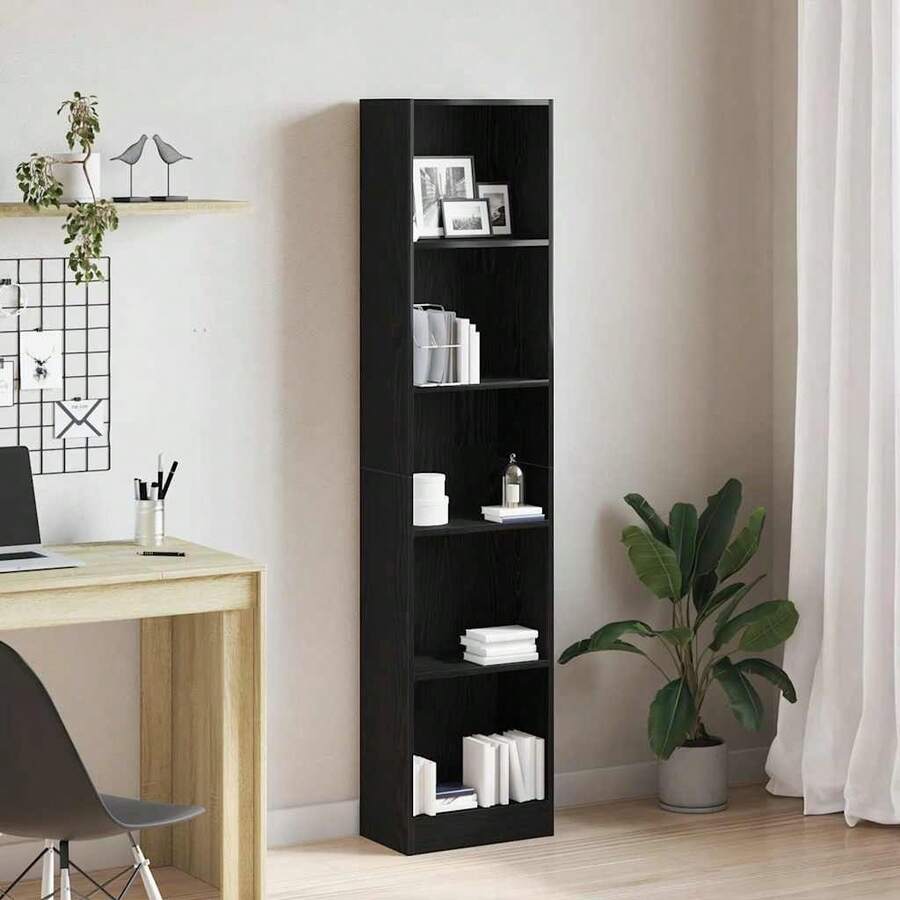 Larryhot Libreria Rovere Nero 40x24x176 cm in Legno Multistrato, Facile da assemblare, dall'estetica elegante e raffinata, pratica per riporre gli oggetti, la scelta ideale per l'organizzazione e la decorazione domestica - Castano - Visualizzare 1