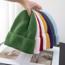1 pieza Gorro de punto de un solo color con puño, gorro de punto suelto y suave unisex para otoño/invierno, cálido y cómodo, adecuado para esquiar, correr, viajes al aire libre, regalo