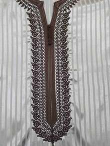 Ramadan Men's Moroccan Robe, Loose Short Sleeve, Elegant Embroidery Design, Comfortable Breathable Striped Fabric, Traditional Islamic Men's Clothing, Suitable For Festivals, Gatherings, Prayers, Ramadan Gift - Silver - View 4