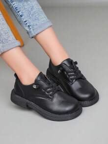 1双儿童休闲运动鞋，时尚简约低帮系带运动鞋 - 黑色 - 查看 2