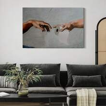 1pc Humorous Toilet - Paper - Themed Recreation Of The Creation Of Adam Framed Decor Room Hanging Wall Picture Decor For Home Gifts, Living Room, Bathroom, Bedroom, Kitchen Wall Art Decor Canvas Wall Art - 多色 - 查看 8