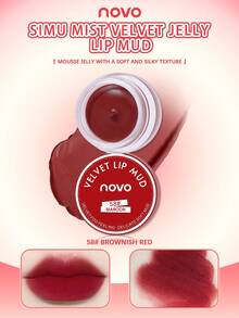 NOVO 二合一哑光唇膏，防晕染，持久不脱妆，适合学生，素颜，聚会，通勤，节日，派对 - 58#棕紅色 - 查看 1