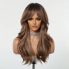 长款棕色渐变卷发假发 - 大波浪时尚合成夹式接发，适合日常使用 - 漸層棕色 - 查看 2