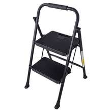 2 Step Ladder, Portable Folding Step Stool With Wide Anti-Slip Plastic Pedal, Sturdy Steel Ladder, Convenient Handrail, Lightweight, Black Steel Step Stool - 兩步 - 查看 1