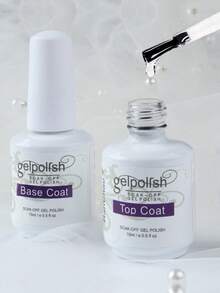 2瓶15毫升底油和亮油指甲油套装，持久亮泽，可卸除，送给女性指甲的完美礼物 - 無色 - 查看 7