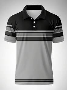 男士复古拼接条纹印花短袖Polo衫 - 彩色 - 查看 2