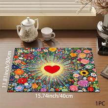 1 pieza Alfombrilla absorbente con estampado floral y de corazones de colores para cafetera, platos - Alfombrilla protectora de escritorio absorbente de poliéster con respaldo de goma antideslizante, para decoración de la encimera de la cocina, bar en casa y mesa de comedor - Multicolor - Ver 12