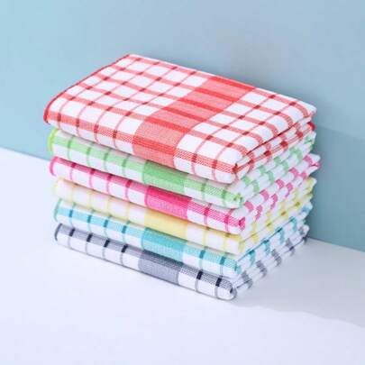 1件/12件套现代格子印花洗碗布/清洁布，厨房毛巾，超柔软吸水超细纤维，鲜艳3D印花，可水洗耐用，适用于厨房、茶室、客厅