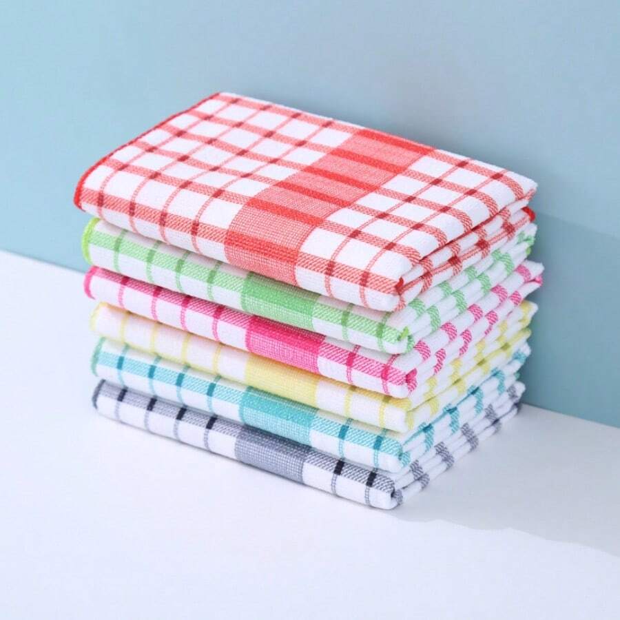 1件/12件套现代格子印花洗碗布/清洁布，厨房毛巾，超柔软吸水超细纤维，鲜艳3D印花，可水洗耐用，适用于厨房、茶室、客厅 - 彩色 - 查看 1