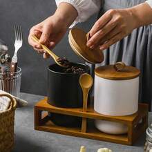 1pc Ceramic Food Storage Canister, Airtight Kitchen Container With Moisture-Proof Lid, Suitable For Storing Coffee Beans, Sugar And Spices, Coffee Storage, Cabinet Organization, Modern Kitchen Accessory, Minimalist Design Body, Multipurpose Glass Material, Reusable Sealed Jar, Kitchen Organization Tool, Ideal For Cooking Enthusiasts And Homemakers.