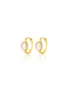 Elegant Oval White Gem Gold Earrings Dainty Pearlescent Hoops Face Framing Minimalist Studs For Women - Gold Oval White - View 4