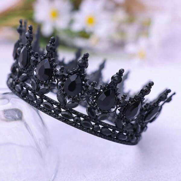 Black Vintage Baroque Bridal Crown Headpiece, Designed Specifically For Women, Rhinestone Decor For Birthday Party, Suitable For Wedding Decoration, Party, Pageant, Ceremony, Dance, Fashion Show, Flower Decoration