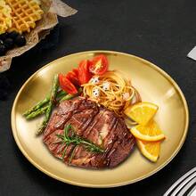 Wiederverwendbare Speiseteller aus gebürstetem Metall, Edelstahlteller, langlebige Metallteller für Picknick, Grill, Steak (Gold), 12 Stück-2585 - Gold - Übersicht 5