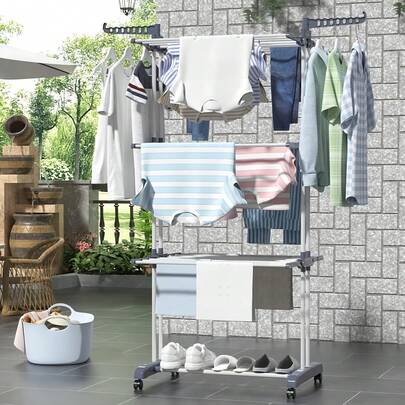 LOVEWE 4-Tier Large Clothes Drying Rack - Foldable Frame With Smooth Rolling Casters - Holds 30+ Garments & Adjustable Shelf Heights - Sturdy Metal Laundry Organizer For Small Spaces, Bathroom, Nursery, Drying Racks