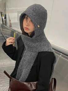 1pc These Integrated Knit Hood-Scarf Sets (In Versatile Hues With Details) Blend All-In-One Warmth And Sleek Design, Making Them Ideal Practical Cold-Weather Accessories