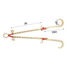 Cadena de remolque  de 3/8" x 2' G80 con gancho en J, cadena en V, brida y gancho en T para grúa de 15 600 lb - 3/8" x 2' - Ver 10
