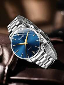 4PCS Silver Alloy Strap Men's Watch Set Business Fashion Classic Digital Scale Dial Quartz Watch Bracelet Necklace Set Suitable For Daily Clothing Matching Or Holiday Gifts - Multicolor - View 3