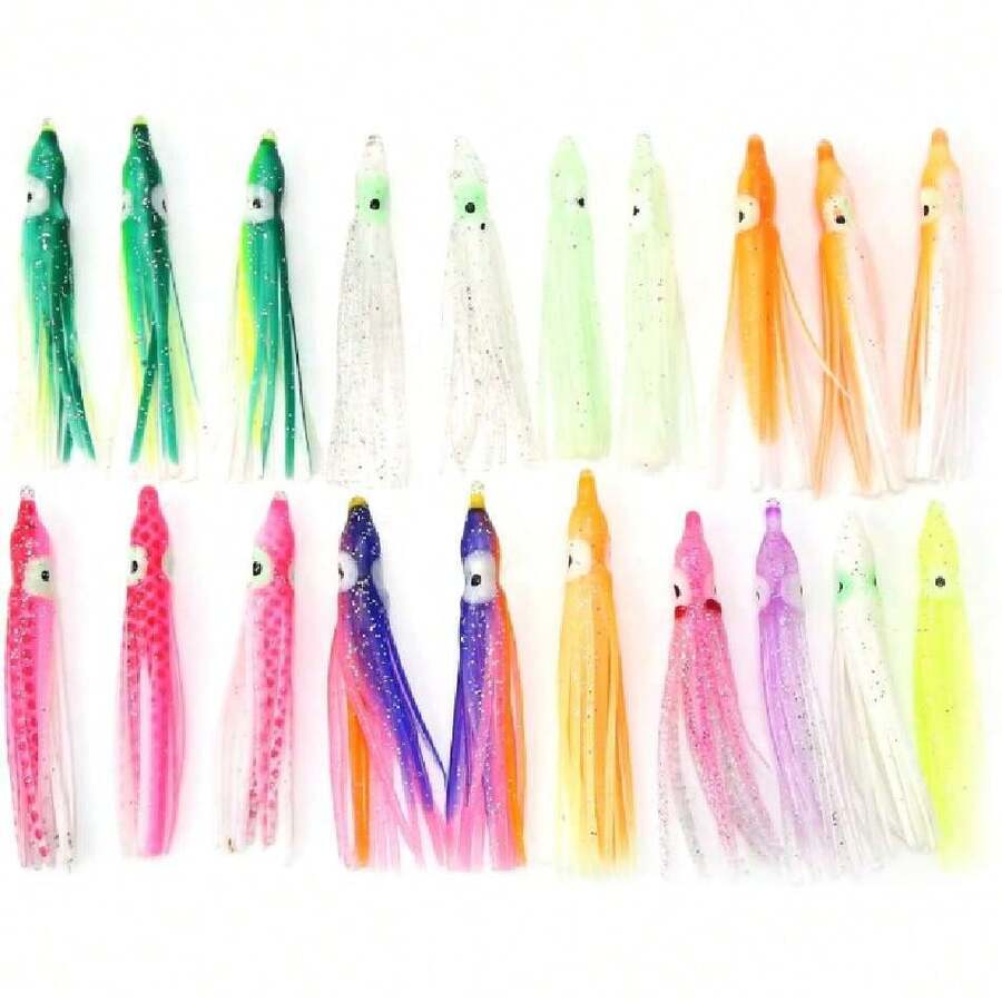 20 Unids Señuelos de Pesca de Calamar, Pulpo Artificial Faldas Trolling Cebo de Agua Salada,37426258 - Blanco - Ver 1