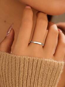 BALMORA 1枚S925纯银个性化极简长方形戒指，女士日常派对首饰礼物，友谊首饰 - 銀色 - 查看 4