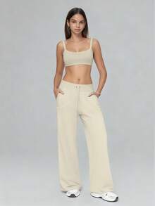 6pecil 女士阔腿休闲裤，带口袋，瑜伽运动裤，高腰宽松裤，飘逸长裤，春夏休闲裤，女士运动裤 白色 - 白色 - 查看 7