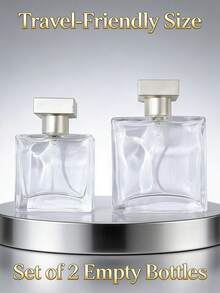 可重复灌装香水喷雾旅行瓶 25ml/50ml，防漏便携细雾喷嘴香水容器，时尚透明方形玻璃设计，配金属盖，男女通用 | 可重复使用的空香水瓶，适用于香水、精油、爽肤水、护肤品和护发产品 | 化妆台收纳、手提包必备、洗漱包必备、健身旅行度假日常使用 - 彩色 - 查看 9