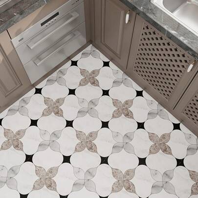 1 Roll Bohemian Vinyl Floor Tile Sticker - Easy To Peel And Stick, Retro Bohemian Geometric Shape Tile Film, Textured Thin Film, Bathroom Renovation Retro Wall Decor, Bathroom Decor, Self-Adhesive, Suitable For Living Room, Bedroom, Kitchen, Bathroom Floor Decoration