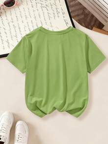 1 Piece Frog Disco Teen T-Shirt For Girls, Heart Sunglasses & Guitar Graphic Top, Spring & Summer School Daily Wear - Green - View 3