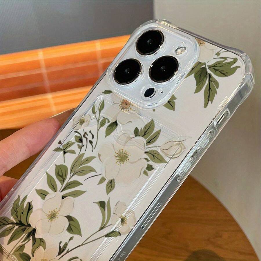 Una funda para teléfono llamada 'Magnolia' con ranura para tarjetas, adecuada para 16/16 Pro/16 Pro Max, que permite insertar tarjetas y fotos, compatible con las series 15/14/13/12/11.Esta funda para teléfono presenta un diseño transparente y engrosado con esquinas reforzadas, proporcionando protección total contra caídas de tu teléfono. - Colores mixtos - Ver 1