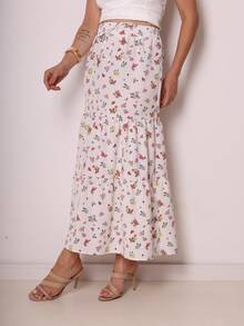 Floral Skirts With Elastic Waistband And All-Over Print. - 白色 - 查看 3
