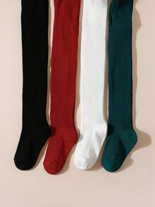 4 件装女童竖条纹纯色紧身裤，适合日常穿着