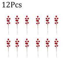 Conjunto de 5 frutinhas vermelhas realistas, frutas vermelhas de arame para decoração de Natal, enfeites para árvore de Natal, decoração natalina, decoração de Ano Novo Chinês, plantas artificiais, frutinhas vermelhas realistas - Vermelho - Ver 11