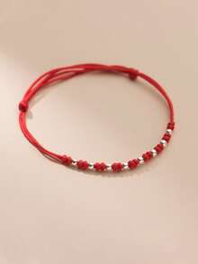 BLOVEMEE 1pc 925 Silver Handmade Red Braided Bracelet, Suitable For Women's Daily Wear, Party, Vacation, Valentine's Day, Christmas, New Year, Birthday Jewelry Gift