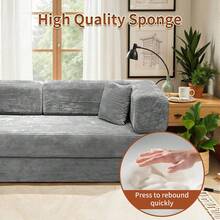 78'' No Assembly Corduroy Cloud Couch For Living Room - Ergonomic Deep Seat Sectional Sofa With Memory Foam For Reading, Rest & Sleep, Convertible Sofa Cama & Spacious Sofa For Living Room - 淺灰色 - 查看 6