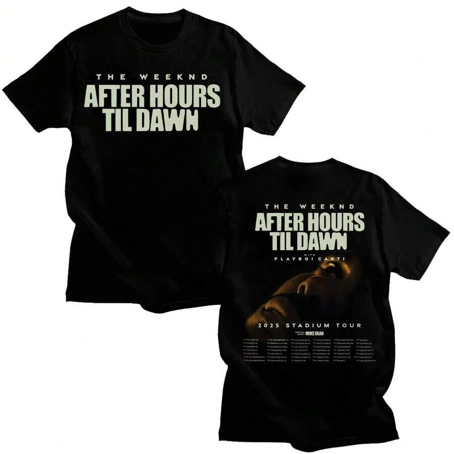 TheWeeknd After Hours Til Dawn Graphic T Shirt TheWeeknd 2026 Stadium Tour T-Shirts Men Women Fashion Hip Hop Vintage Cotton Tee - Black - View 1
