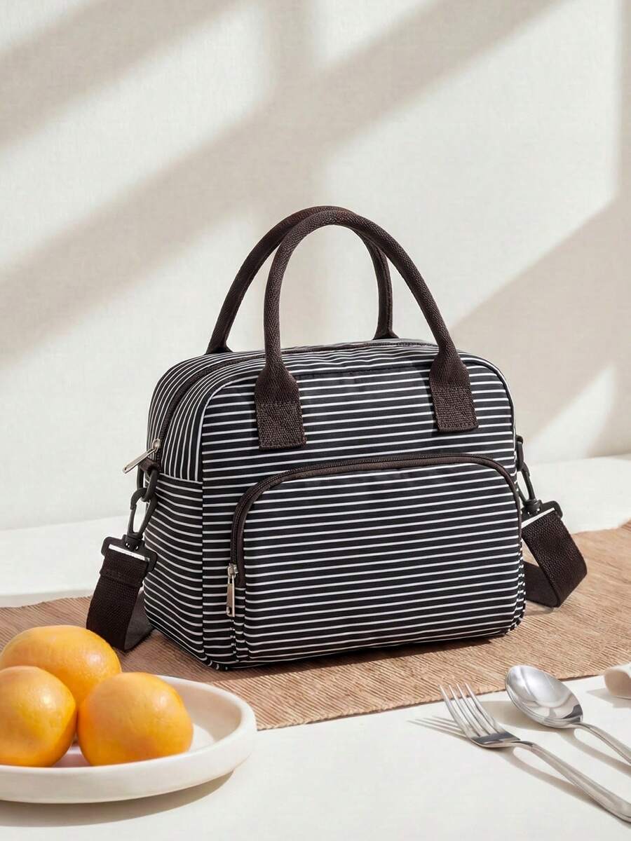 1Piece Portable Lunch Bag Large Reusable Insulated Lunch Box Bento Pouch Dinner Insulation Bag Student Thickened Cute Lunch Fruit Bag Pink Strawberry Stripe Leopard Print Small Floral Bag For School School Accessories School Stuff - Stripe - 查看 1