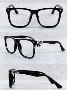 1pc Vintage Square Frame Glasses Men And Women, Non-Prescription Eyewear, PC Lens And Frame, Blue Light, Photo Props, And Fashion Accessories, Birthday, Fashion Accessories - màu đen - Xem 4