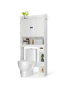 White Over-Toilet Bathroom Cabinet | Space-Saving Storage Organizer - Mặc định - Xem 2