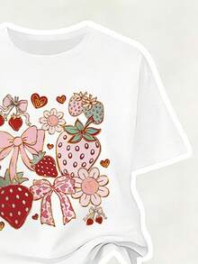 女童卡通印花圆领短袖上衣和喇叭裤套装 - 白色 - 查看 6