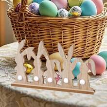 Decoraciones de conejo de Pascua, coloridas figuras de madera de conejo, adornos de escritorio para el hogar y las vacaciones. - marrón café - Ver 4