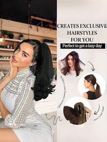 18英寸自然蓬松波浪马尾假发，中长直发编织假发，带小夹子，适合女性参加派对、节日礼物、音乐节、派对配饰，也适合日常佩戴、美发沙龙使用、角色扮演、婚礼、Y2K、洛丽塔、JK风格，适合细软发质、新手和所有肤色，新年和情人节礼物，发饰 - 彩色 - 查看 6