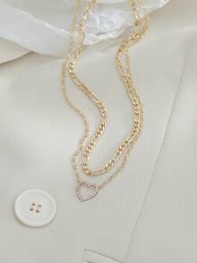 Nooxian Set de 2 collares con colgante en forma de corazón minimalista y elegante con circonita cúbica, para mujeres - Amarillo Oro - Ver 4