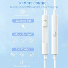 1pc Type-C Wired Earphones With Microphone And Volume Control, In-Ear Headphones Compatible With IPhone 17 Pro Max/17 Pro/17/Air/16/15/14/13/12/11, S25/S24/S23/S22/S21/S20, Series - trắng - Xem 4