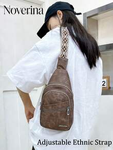 This Fashionable And Classic Versatile Solid Color Retro PU Waterproof Multi-Layer Crossbody Bag Features Edge Pocket Design,External Earphone Hole - Brown - View 5