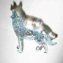 Lup realist din sticlă cristalină solidă, jucărie cognitivă animală, decor de birou pentru birou - Argint - Vizualizare 5